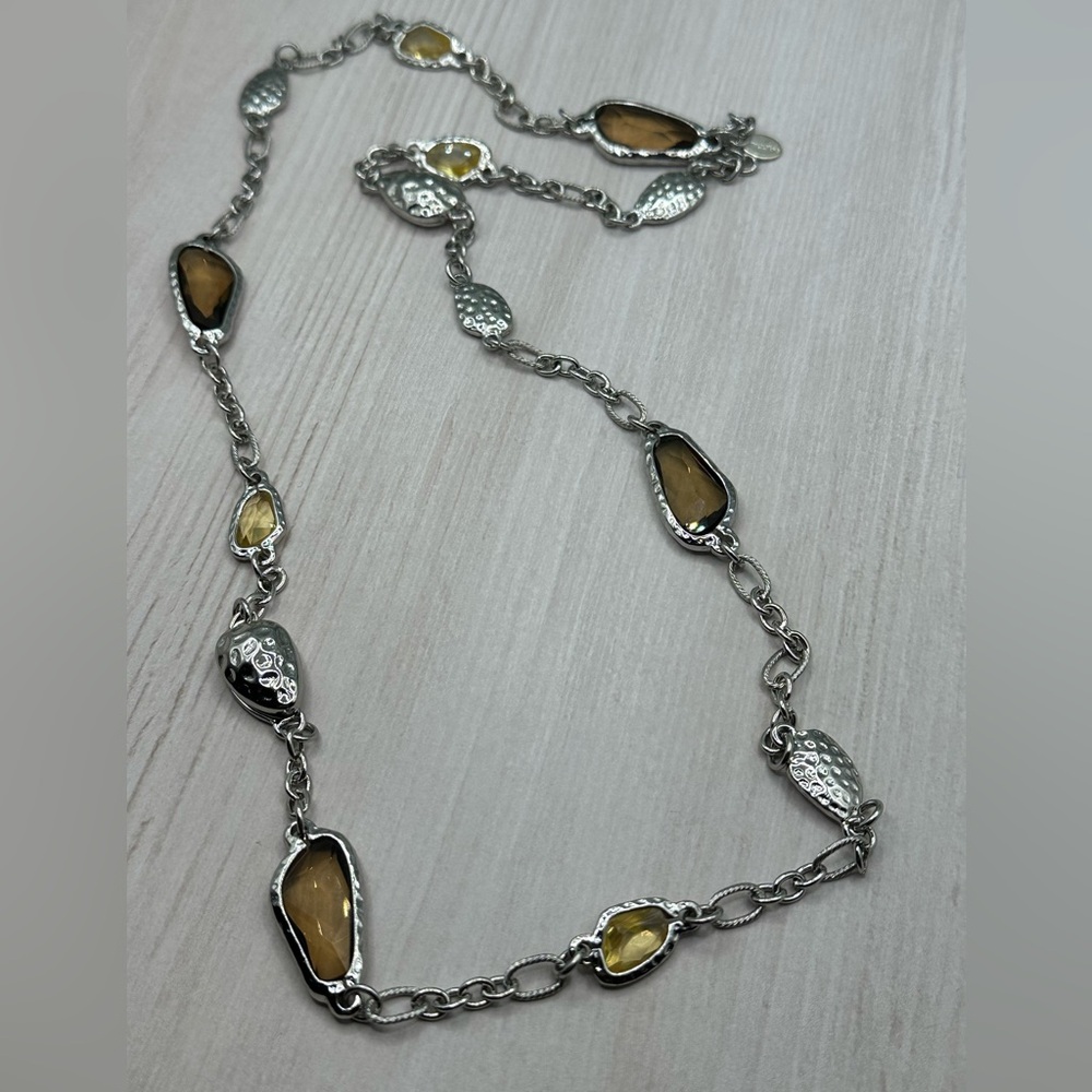 NWOT Chico’s Silver/Amber Tone Long Necklace